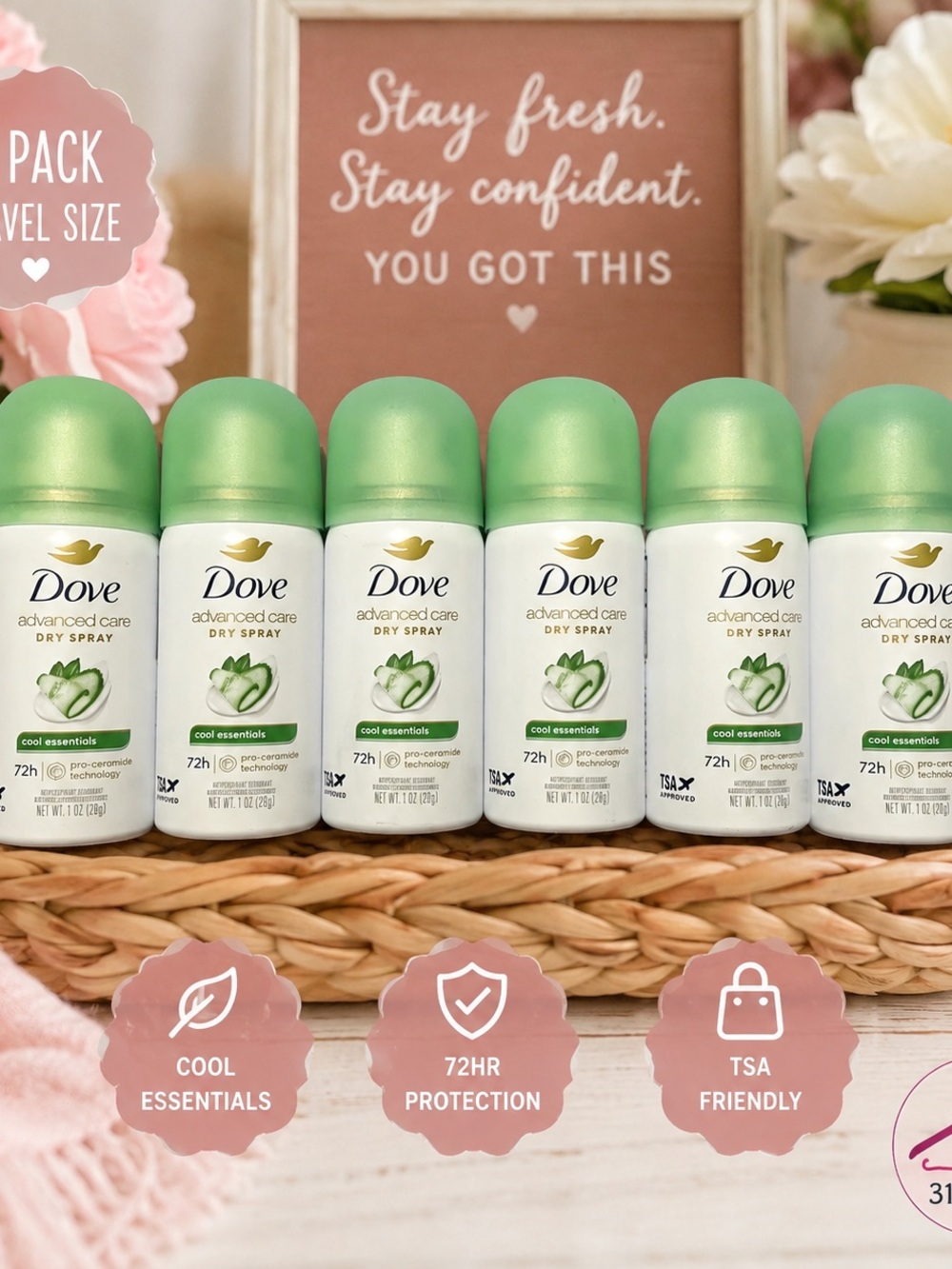 Dove Advanced Care Dry Spray Deodorant - Cool Essentials (Green) (Travel Size)